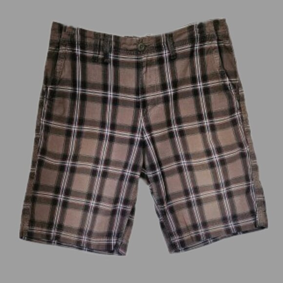 Urban Pipeline Mens Brown/Dk Blue Plaid Flat Front Casual Shorts - Size 34 - Picture 1 of 8